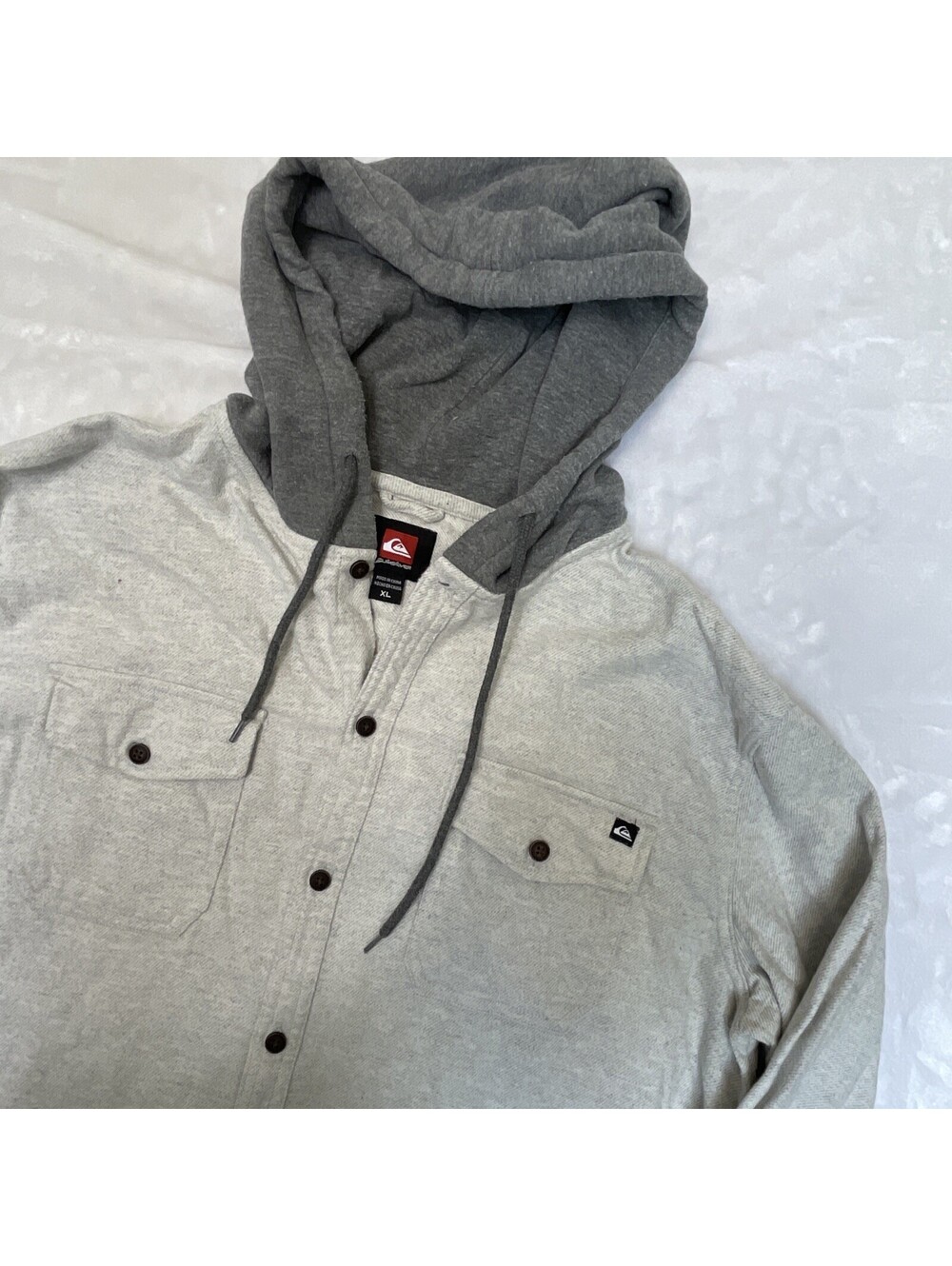 Quicksilver Men’s Button-Down Flannel Cotton Contrast Gray CottonHood Jacket